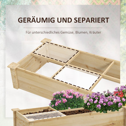 Large wooden raised garden bed, 2 compartments, 237x60x25cm