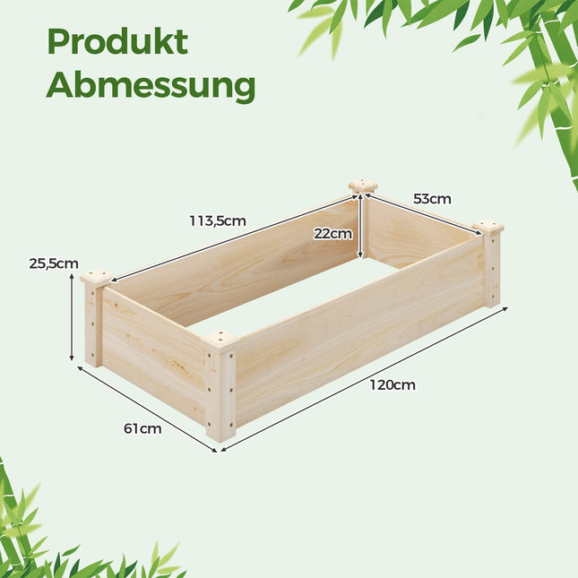 Wooden Raised Garden Bed, Open Bottom, 0.18 m³ Capacity