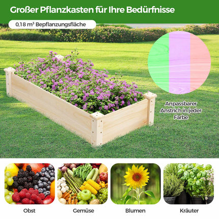 Wooden Raised Garden Bed, Open Bottom, 0.18 m³ Capacity