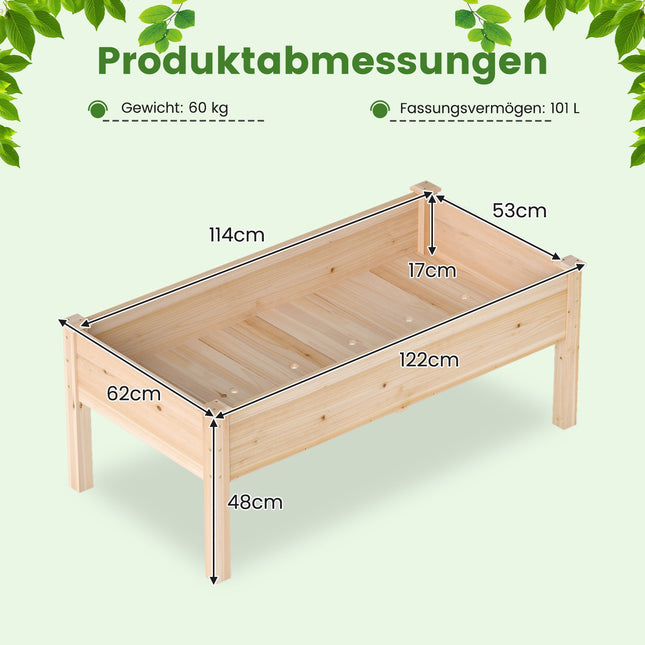 Wooden Raised Garden Bed Set with Drainage Holes, 122x62 cm