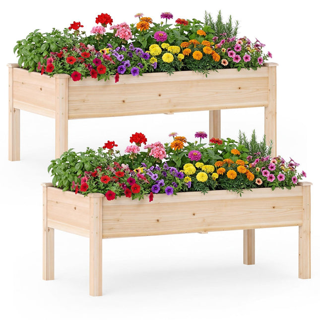 Wooden Raised Garden Bed Set with Drainage Holes, 122x62 cm