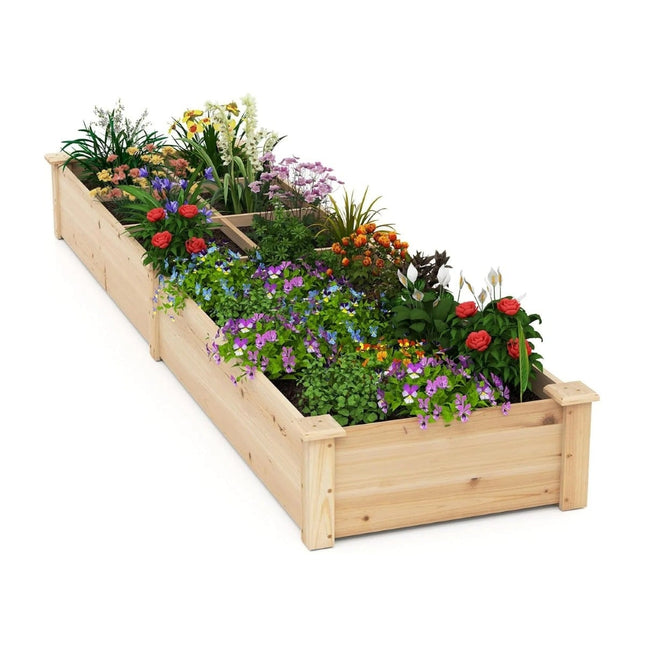 Wooden Raised Garden Bed with 2 Planters, 228x62x25 cm
