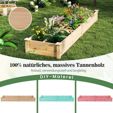 Wooden Raised Garden Bed with 2 Planters, 228x62x25 cm