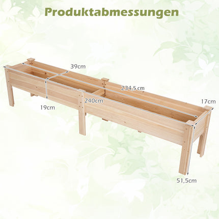 Wooden Raised Garden Bed with Drainage Holes, 2 Plant Zones