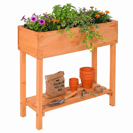 Wooden Raised Garden Bed with Shelf, 80x80x30 cm