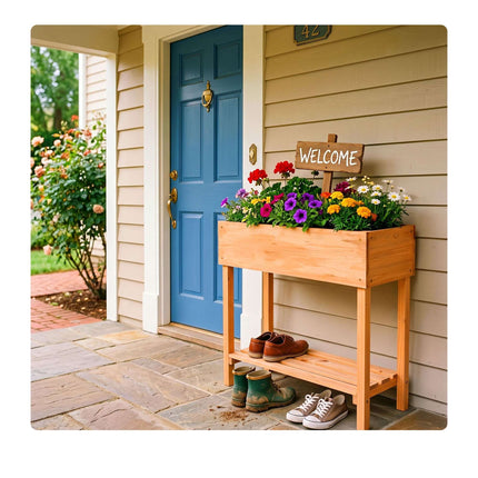 Wooden Raised Garden Bed with Shelf, 80x80x30 cm
