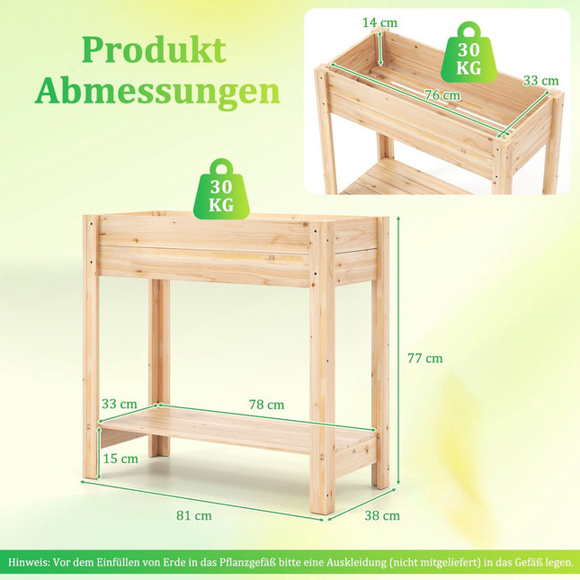 Wooden Raised Garden Bed with Shelf and Drainage