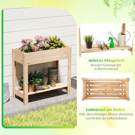 Wooden Raised Garden Bed with Shelf and Drainage