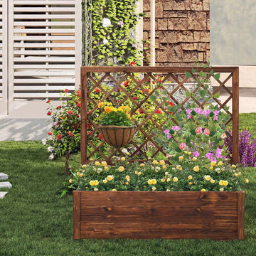 Wooden Raised Garden Bed with Trellis, 39"x14"x40"