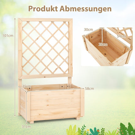 Wooden Raised Garden Bed with Trellis, 58x35x101 cm