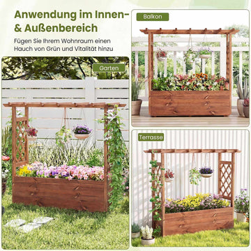 Wooden Raised Garden Bed with Trellis and Hanging Roof