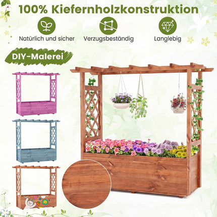Wooden Raised Garden Bed with Trellis and Hanging Roof