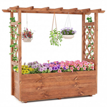Wooden Raised Garden Bed with Trellis and Hanging Roof