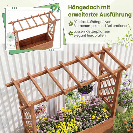Wooden Raised Garden Bed with Trellis and Hanging Roof