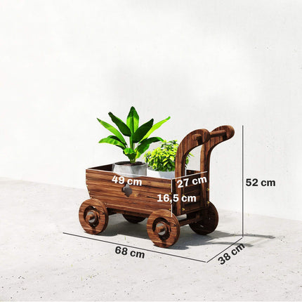 Wooden Raised Planter Cart with Wheels – 68 x 38 x 52 cm