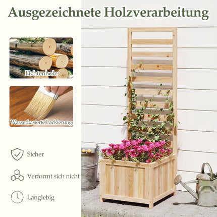 Wooden Raised Planter with Trellis and Drainage Holes