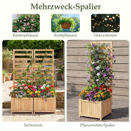 Wooden Raised Planter with Trellis and Drainage Holes