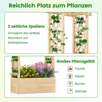 Wooden Raised Planter with Trellis and Drainage Holes