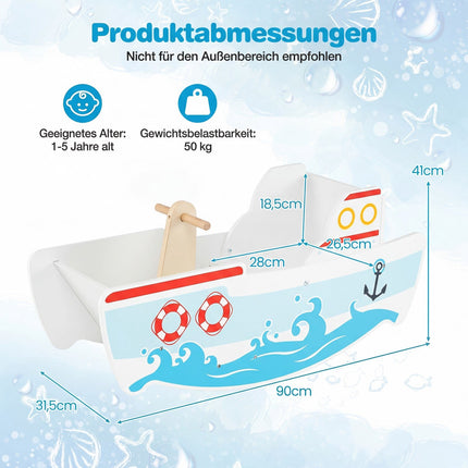 Wooden Rocking Boat with 40 Swing & Backrest