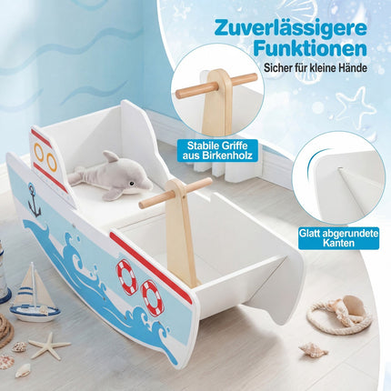 Wooden Rocking Boat with 40 Swing & Backrest