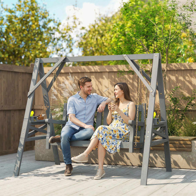Wooden Rocking Chair for 2, Ergonomic, Grey, 250kg Capacity