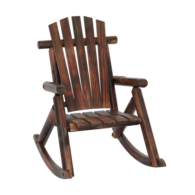 Houten schommelstoel met hoge rugleuning en lattenbodem