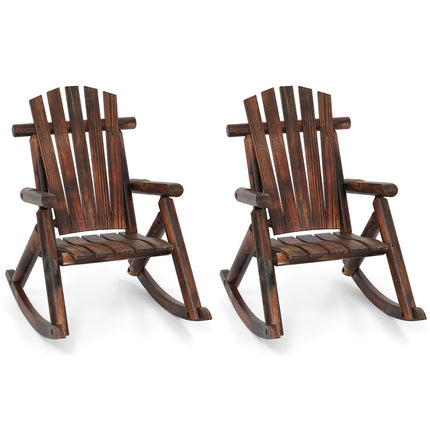 Wooden Rocking Chair with High Backrest and Slatted Seat