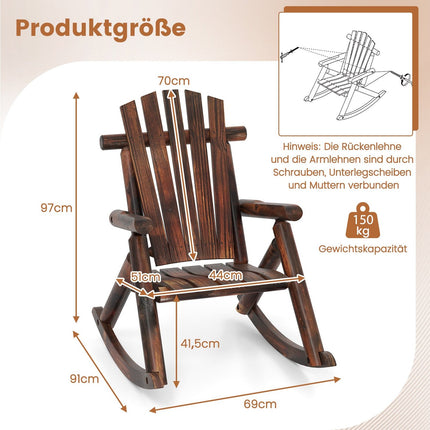 Wooden Rocking Chair with High Backrest and Slatted Seat