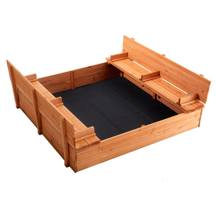 Wooden Sandbox 52 x 47 in, Foldable Bench, Liner
