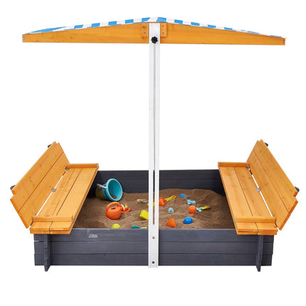 Wooden Sandbox With Canopy, Bench Seats, Bottom Liner