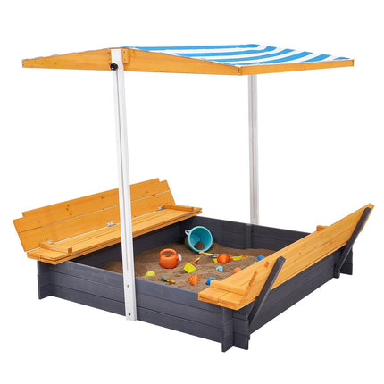 Wooden Sandbox With Canopy, Bench Seats, Bottom Liner