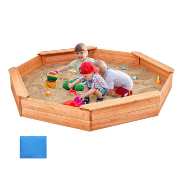 Wooden Sandbox With Cover, 75.6 in Octagonal, 4 Seats