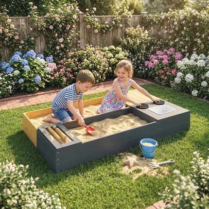 Wooden Sandbox with Bench and Storage, 150x90cm