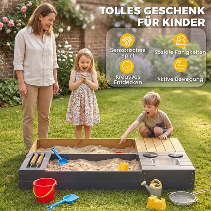 Wooden Sandbox with Bench and Storage, 150x90cm