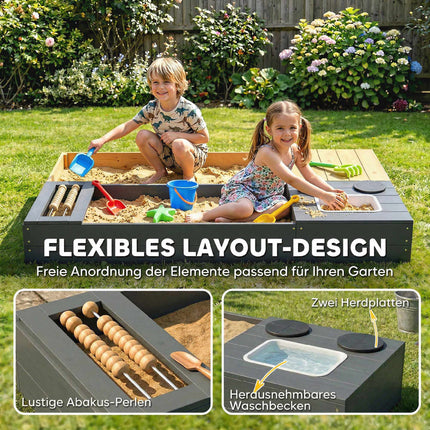 Wooden Sandbox with Bench and Storage, 150x90cm