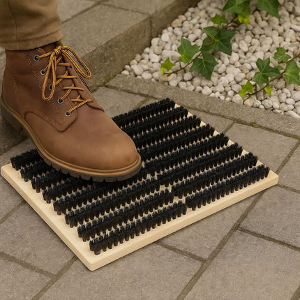 Wooden Shoe Brush with Non-Slip Rubber Base
