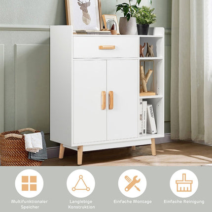 Wooden Sideboard with Drawer and Adjustable Shelves