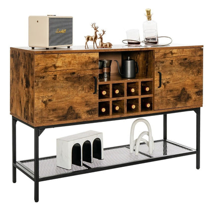 Wooden Sideboard with Wine Rack & Doors Kitchen Cabinet 120 x 40 x 85 cm Rustic Brown