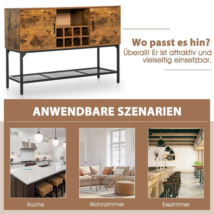 Wooden Sideboard with Wine Rack & Doors Kitchen Cabinet 120 x 40 x 85 cm Rustic Brown