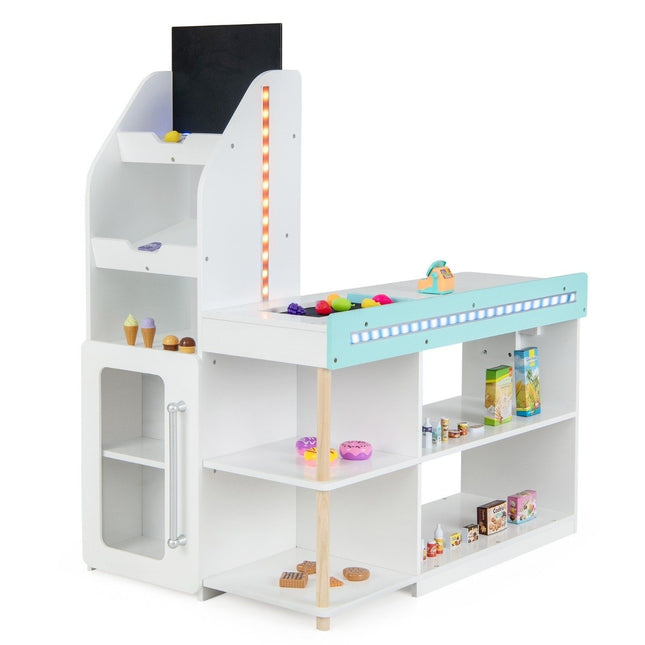 Wooden Supermarket Playset with Cart & Chalkboard