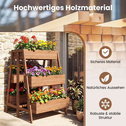 Wooden Tiered Raised Garden Bed with 6 Planters, 126x90x115 cm