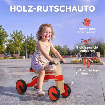 Wooden Toddler Ride-On Car, Red, EVA Wheels, Ages 2-3