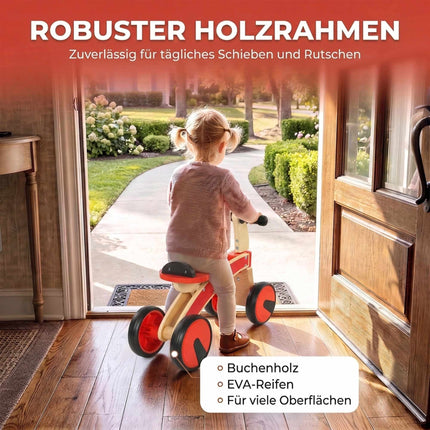 Wooden Toddler Ride-On Car, Red, EVA Wheels, Ages 2-3