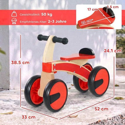 Wooden Toddler Ride-On Car, Red, EVA Wheels, Ages 2-3