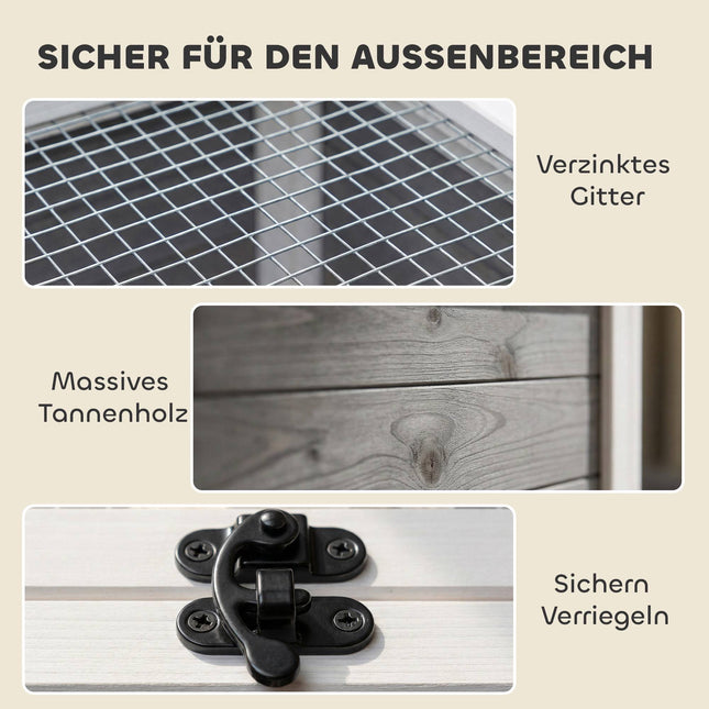 Wooden Tortoise House with Run, 113x106.5x44.5 cm, Grey