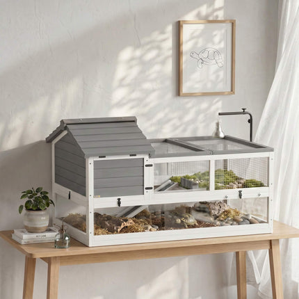 Wooden Tortoise House with Two Levels and Lamp Holder