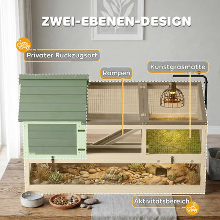 Wooden Tortoise House with Two Levels and Lamp Holder