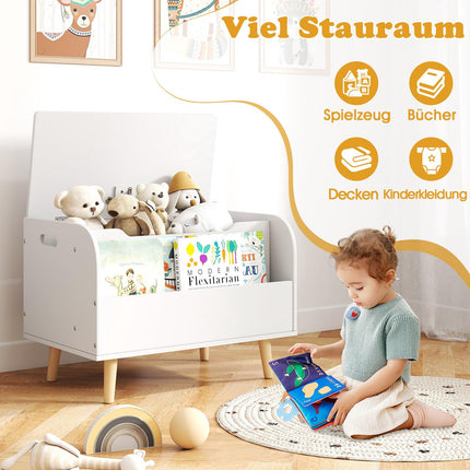 Wooden Toy Box with Front Bookshelf & Lid – White