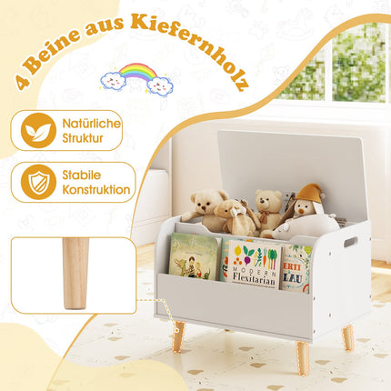 Wooden Toy Box with Front Bookshelf & Lid – White