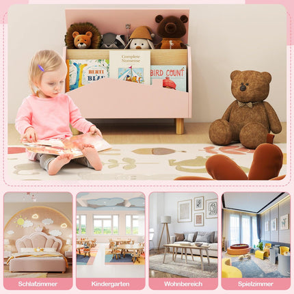 Wooden Toy Box with Shelf, Pink, 60 x 30 x 44 cm